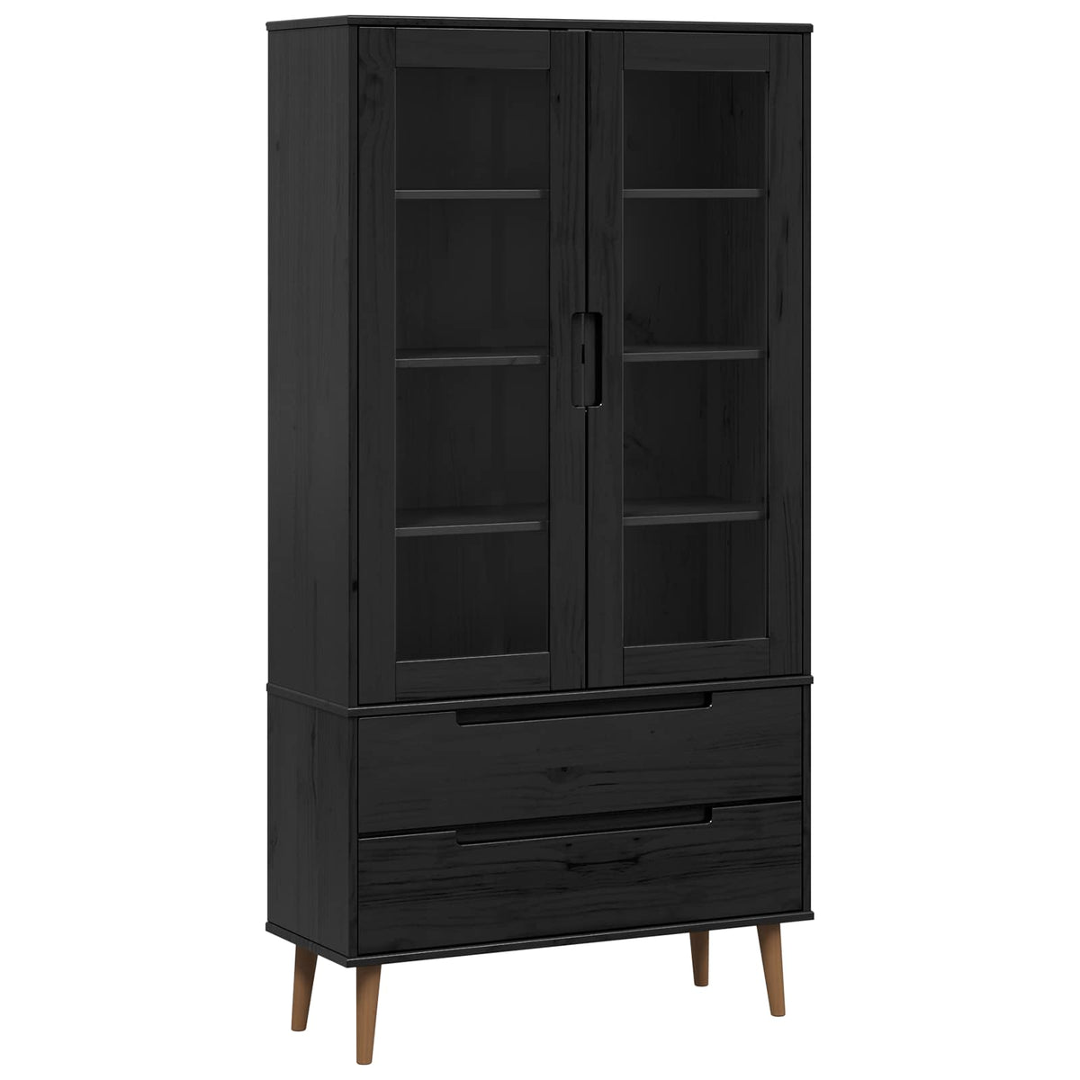 Vitrine Cabinet "MOLDE" 90x35x175 cm Solid Wood Pine Black