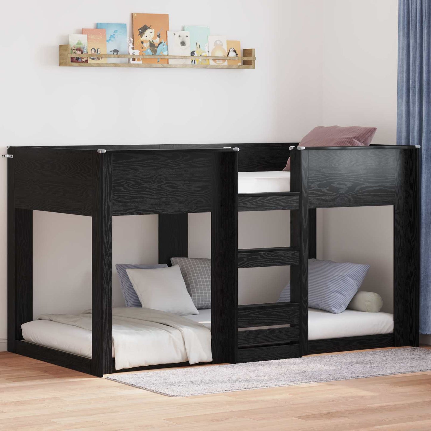vidaXL Bunk Bed for Kids Black Oak 75 x 190 cm Engineered Wood 1
