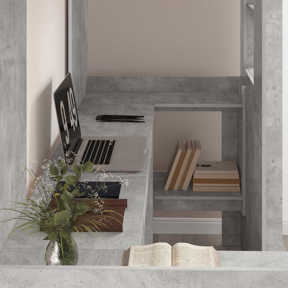 vidaXL Loft Bed Frame with Desk with Shelf Concrete Grey 75 x 190 cm 3