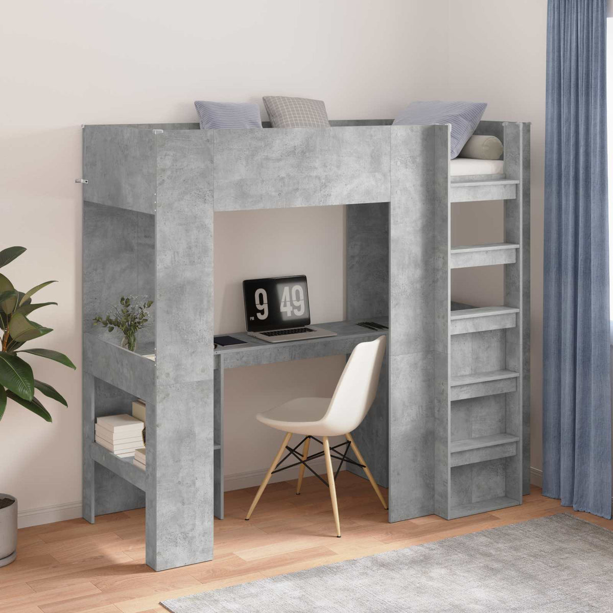 vidaXL Loft Bed Frame with Desk with Shelf Concrete Grey 75 x 190 cm 1