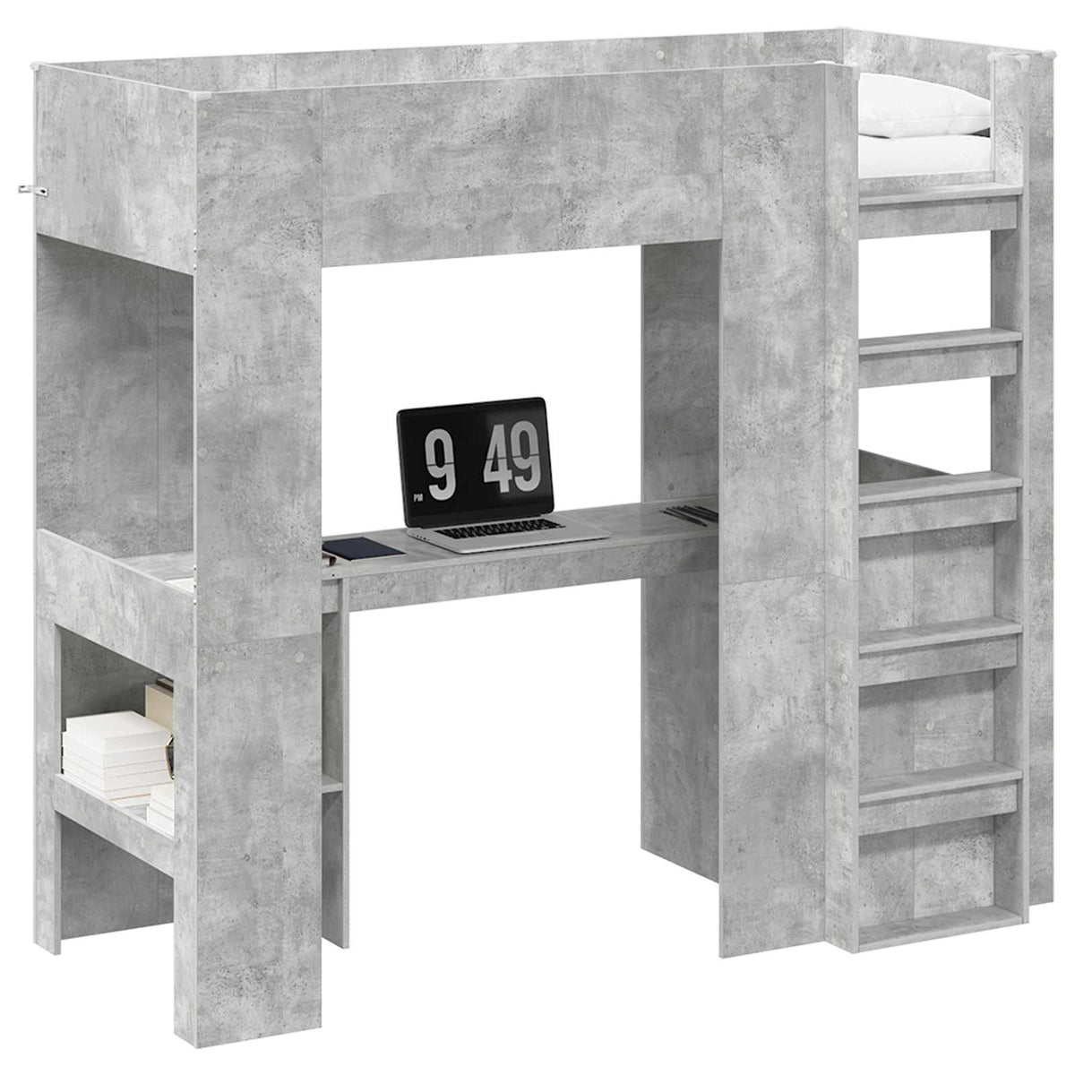 vidaXL Loft Bed Frame with Desk with Shelf Concrete Grey 75 x 190 cm 2