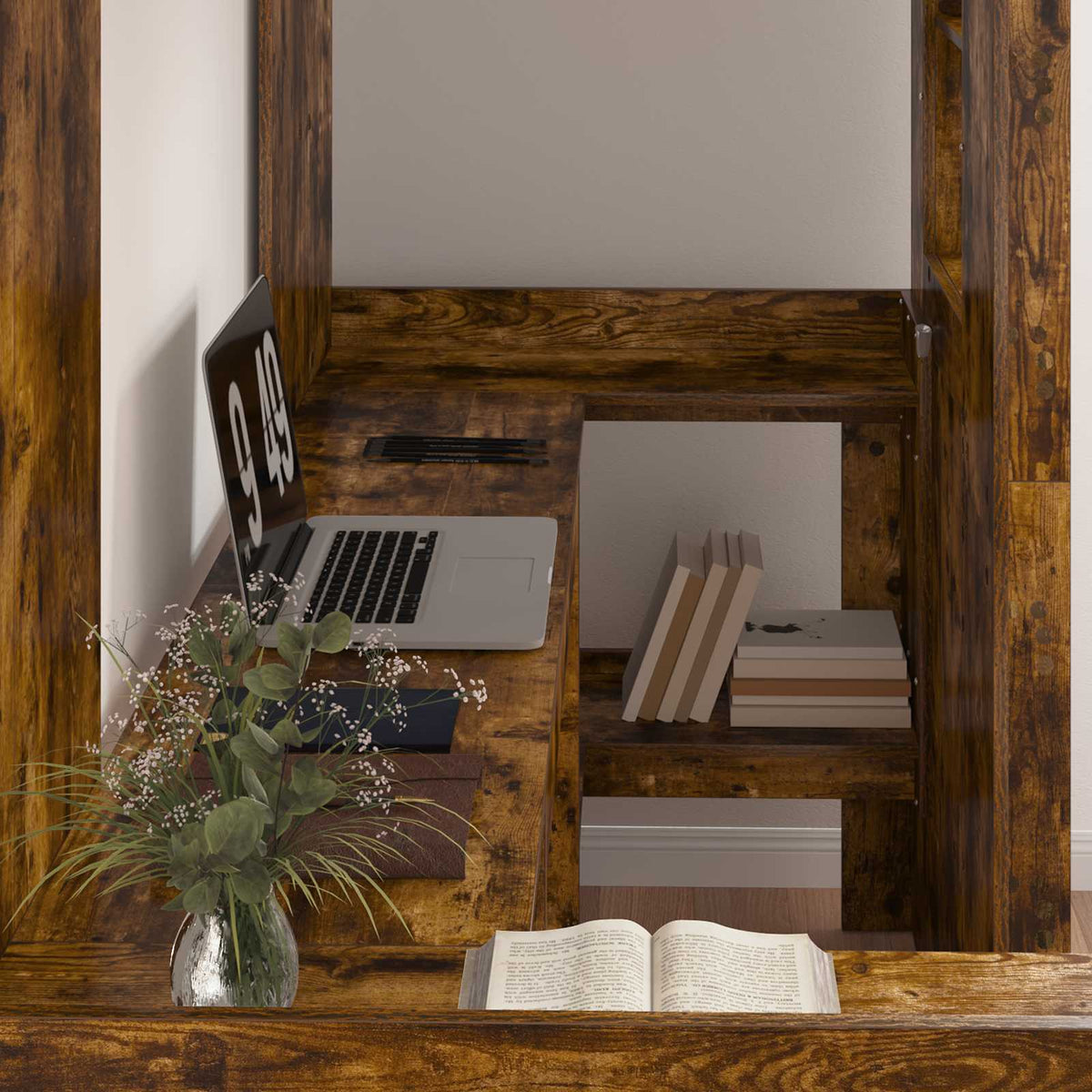 vidaXL Loft Bed Frame with Desk Smoked Oak 75 x 190 cm Engineered Wood 3