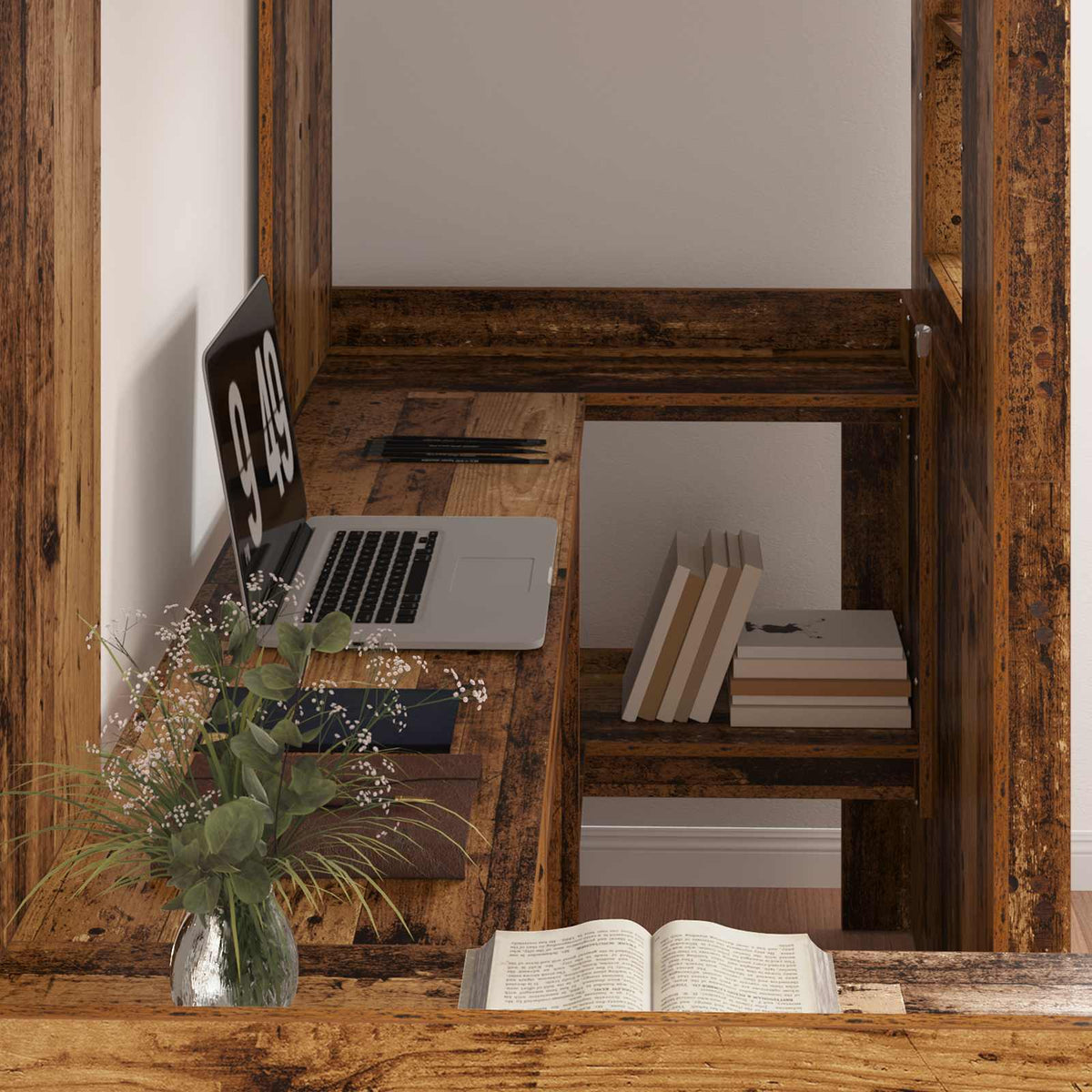 vidaXL Loft Bed Frame with Desk Old Wood 75 x 190 cm Engineered Wood 3