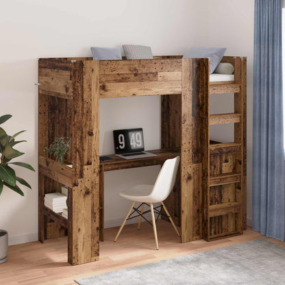 vidaXL Loft Bed Frame with Desk Old Wood 75 x 190 cm Engineered Wood 1
