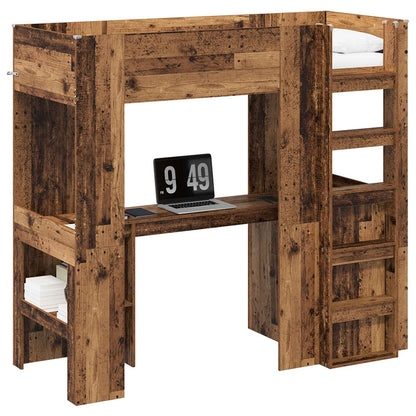 vidaXL Loft Bed Frame with Desk Old Wood 75 x 190 cm Engineered Wood 2