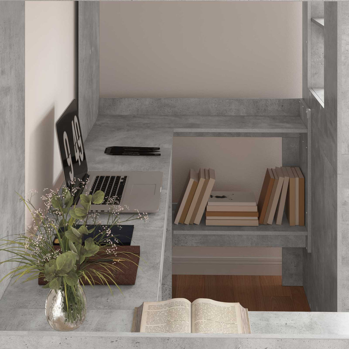 vidaXL Loft Bed Frame with Desk with Shelf Concrete Grey 90 x 190 cm 3