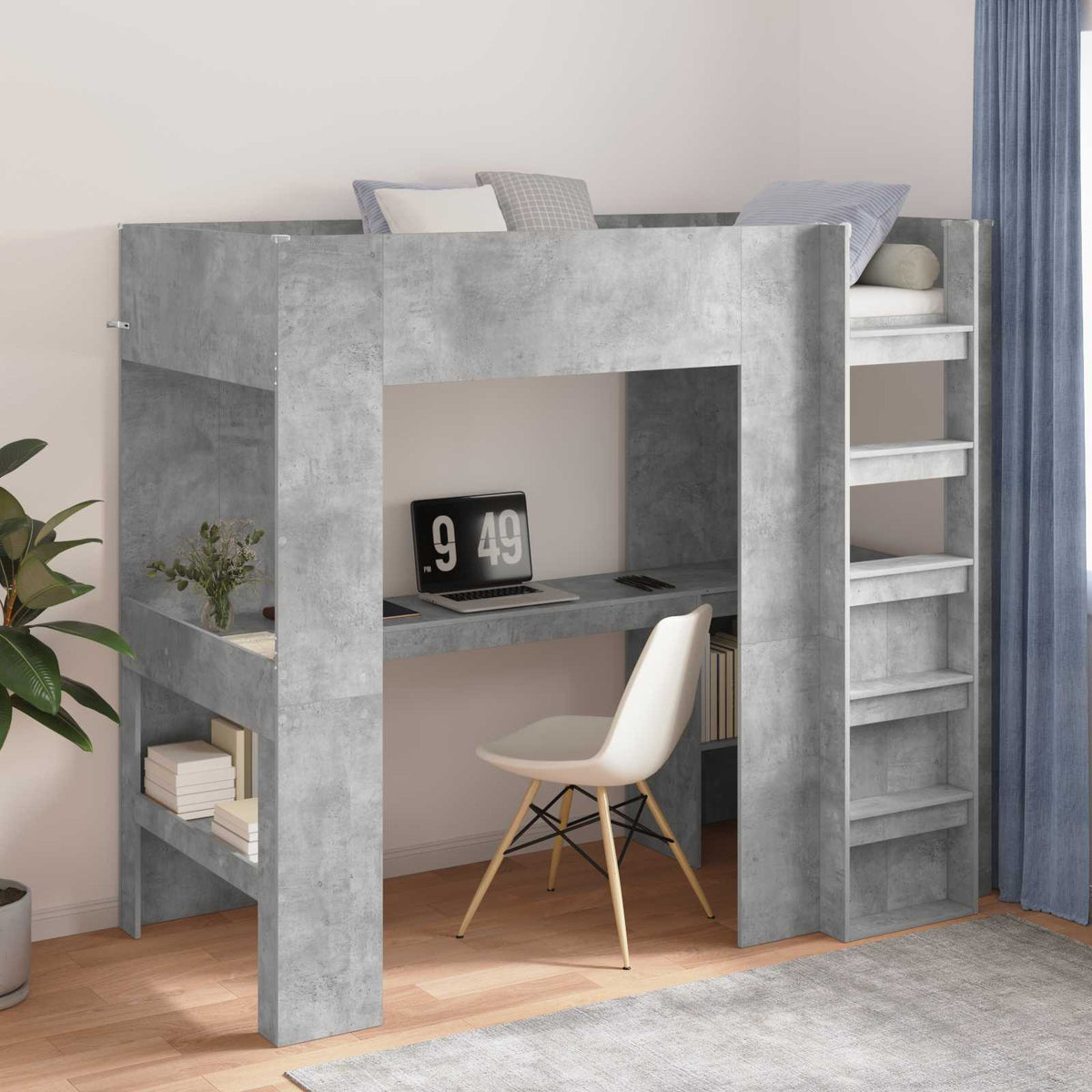 vidaXL Loft Bed Frame with Desk with Shelf Concrete Grey 90 x 190 cm 1