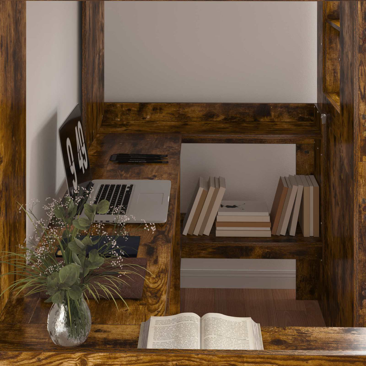 vidaXL Loft Bed Frame with Desk Smoked Oak 90 x 190 cm Engineered Wood 3