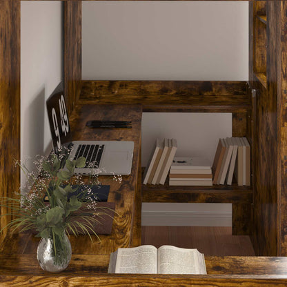 vidaXL Loft Bed Frame with Desk Smoked Oak 90 x 190 cm Engineered Wood 3
