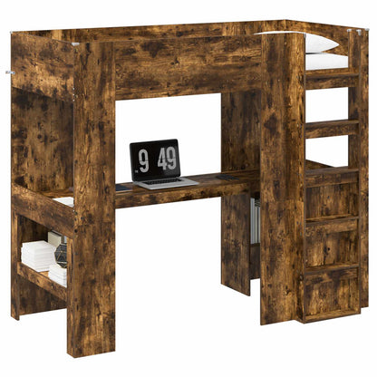 vidaXL Loft Bed Frame with Desk Smoked Oak 90 x 190 cm Engineered Wood 2