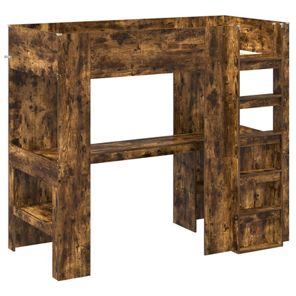 vidaXL Loft Bed Frame with Desk Smoked Oak 90 x 190 cm Engineered Wood 4