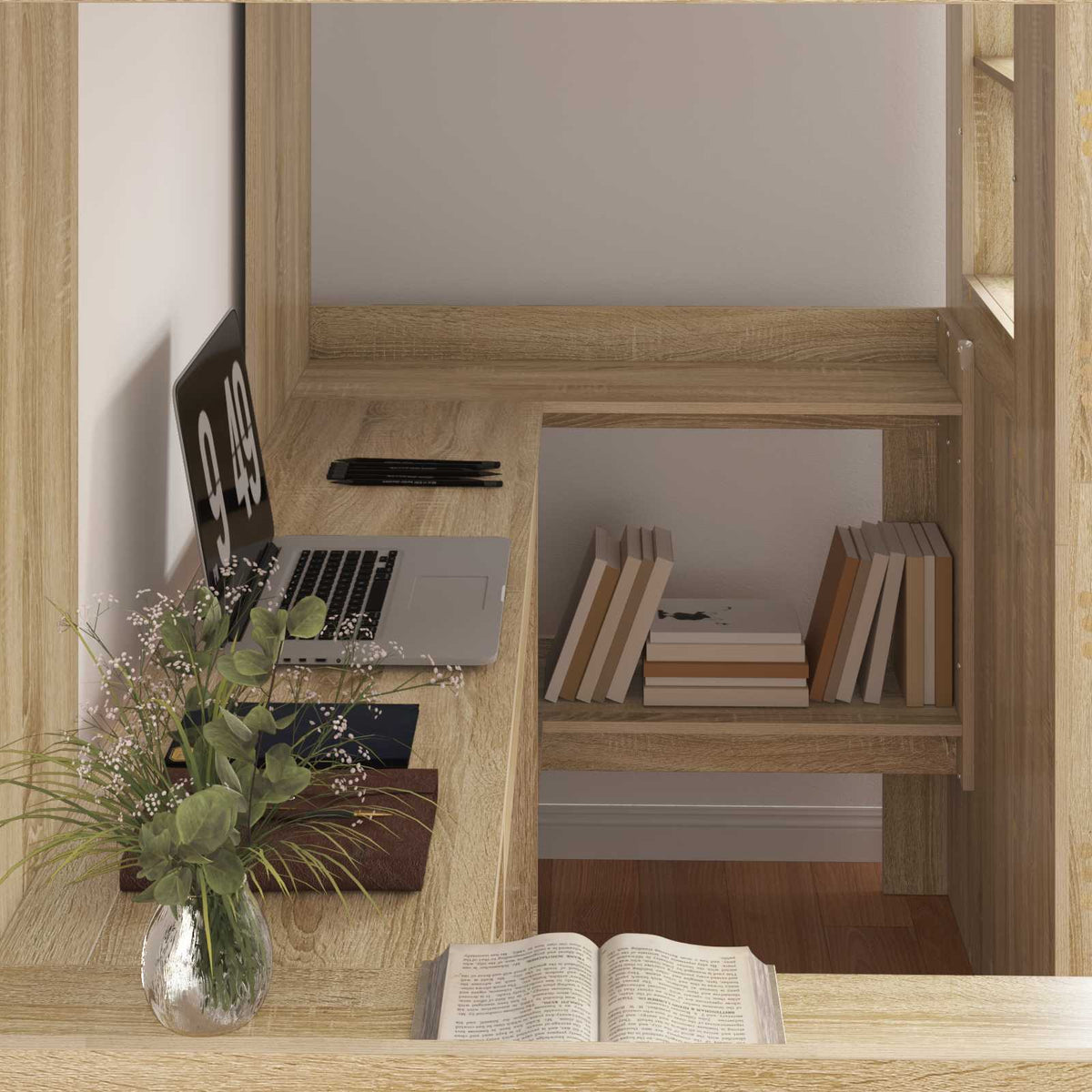 vidaXL Loft Bed Frame with Desk Sonoma Oak 80 x 200 cm Engineered Wood 3