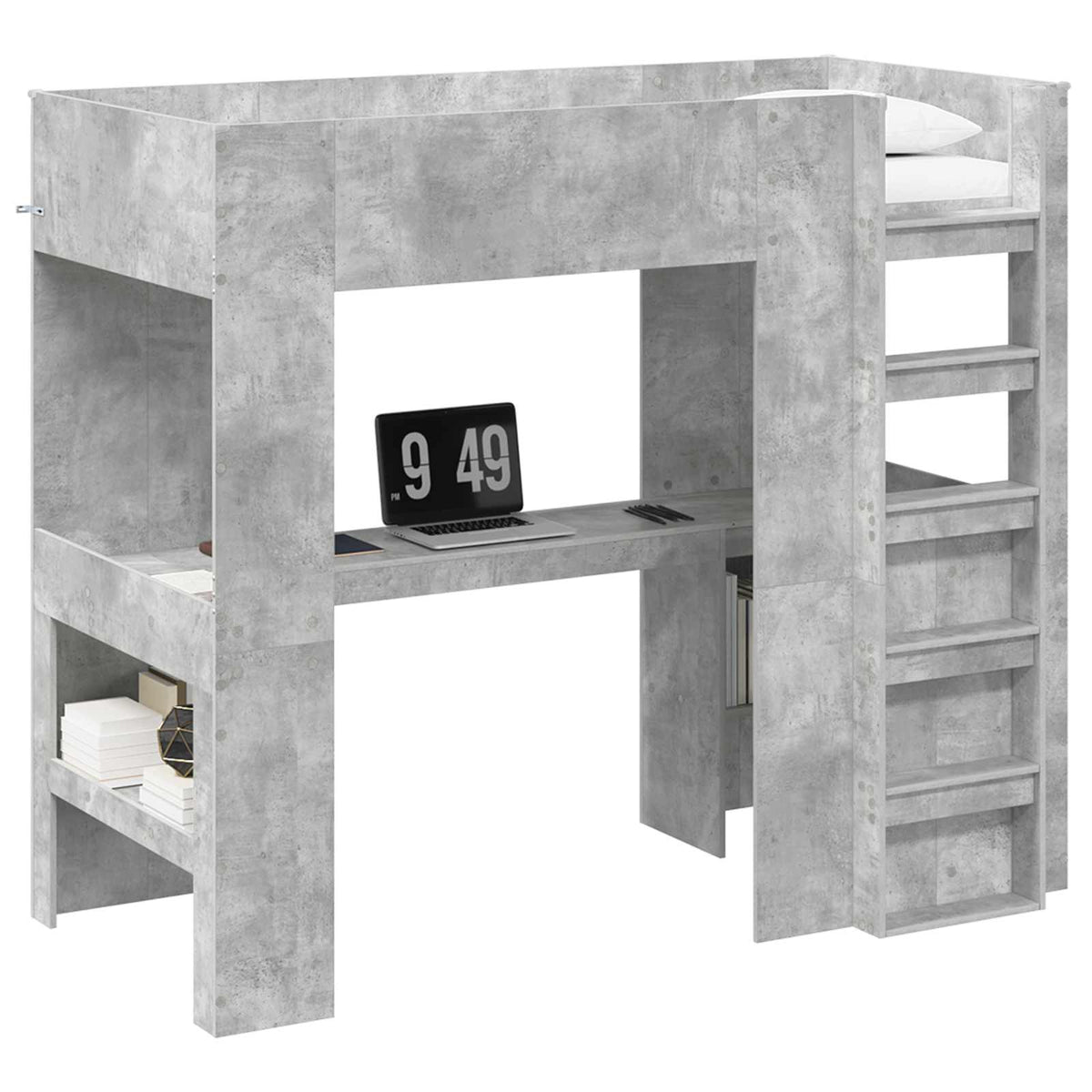 vidaXL Loft Bed Frame with Desk with Shelf Concrete Grey 80 x 200 cm 2