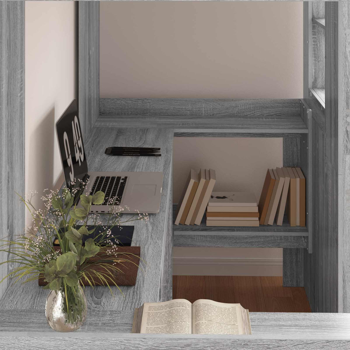 vidaXL Loft Bed Frame with Desk Grey Sonoma 80 x 200 cm 3