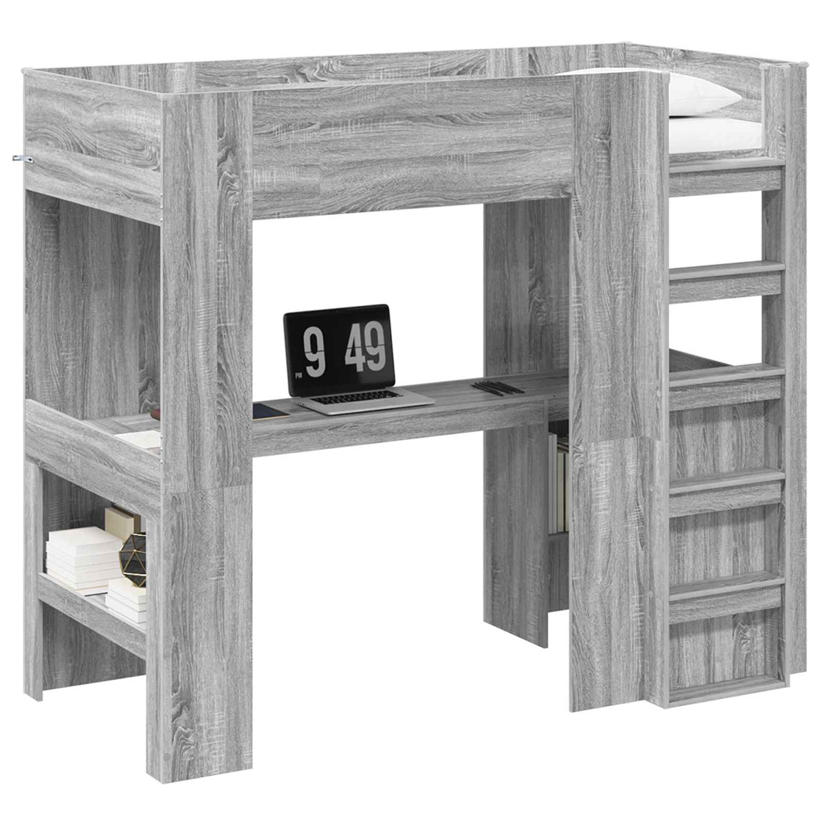 vidaXL Loft Bed Frame with Desk Grey Sonoma 80 x 200 cm 2