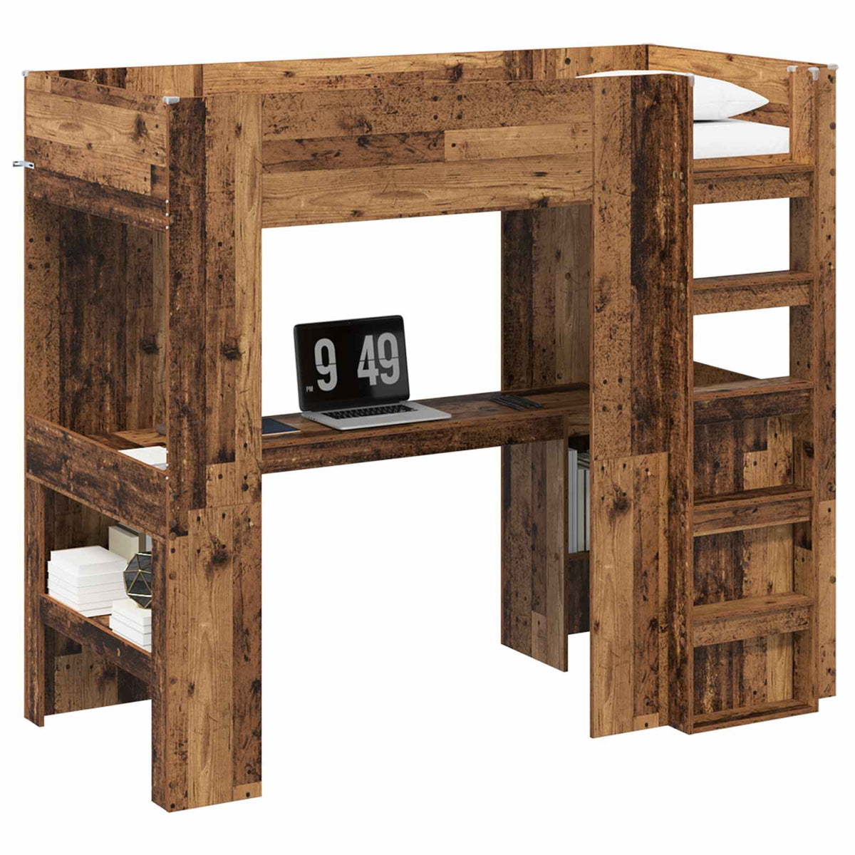 vidaXL Loft Bed Frame with Desk Old Wood 80 x 200 cm Engineered Wood 2