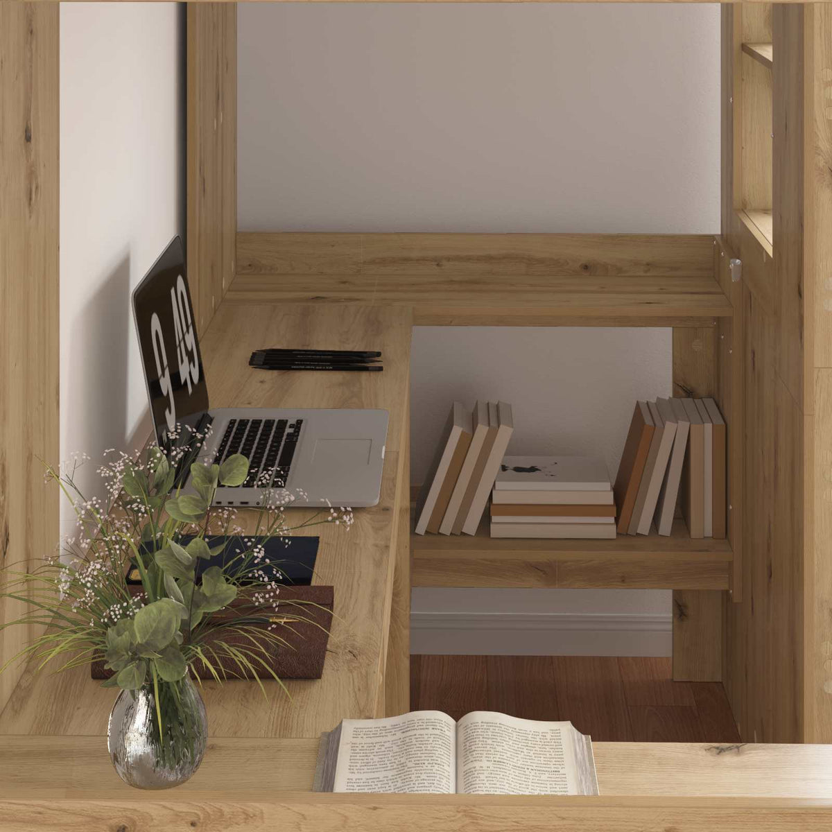 vidaXL Loft Bed Frame with Desk with Shelf Artisan Oak 80 x 200 cm 3