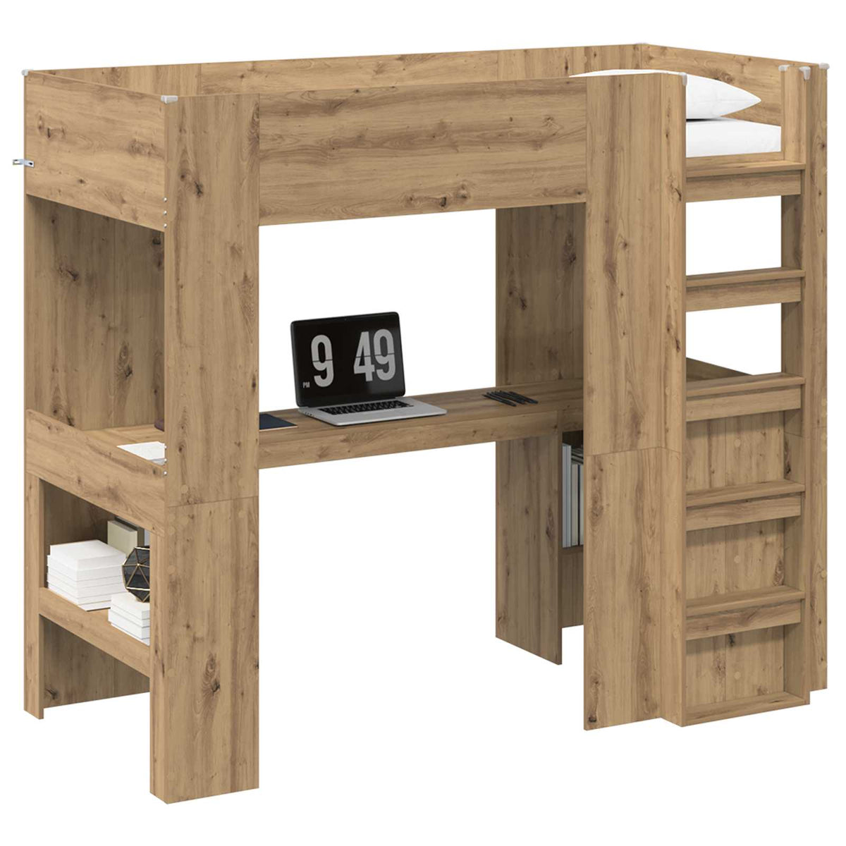 vidaXL Loft Bed Frame with Desk with Shelf Artisan Oak 80 x 200 cm 2
