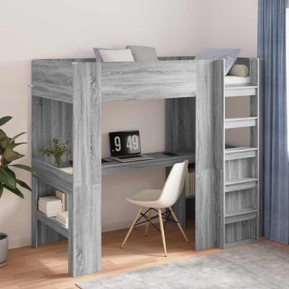 vidaXL Loft Bed Frame with Desk with Shelf Grey Sonoma 90 x 200 cm 1