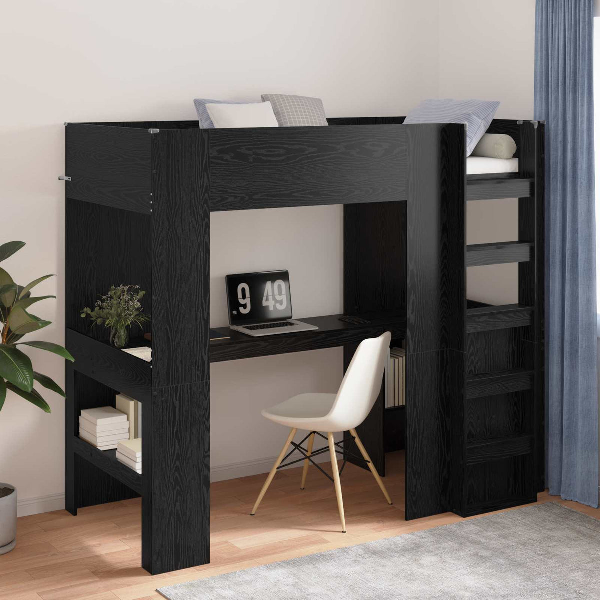 vidaXL Loft Bed Frame with Desk with Shelf 100 x 200 cm