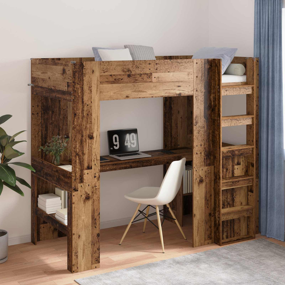 vidaXL Loft Bed Frame with Desk Old Wood 100 x 200 cm Engineered Wood 1