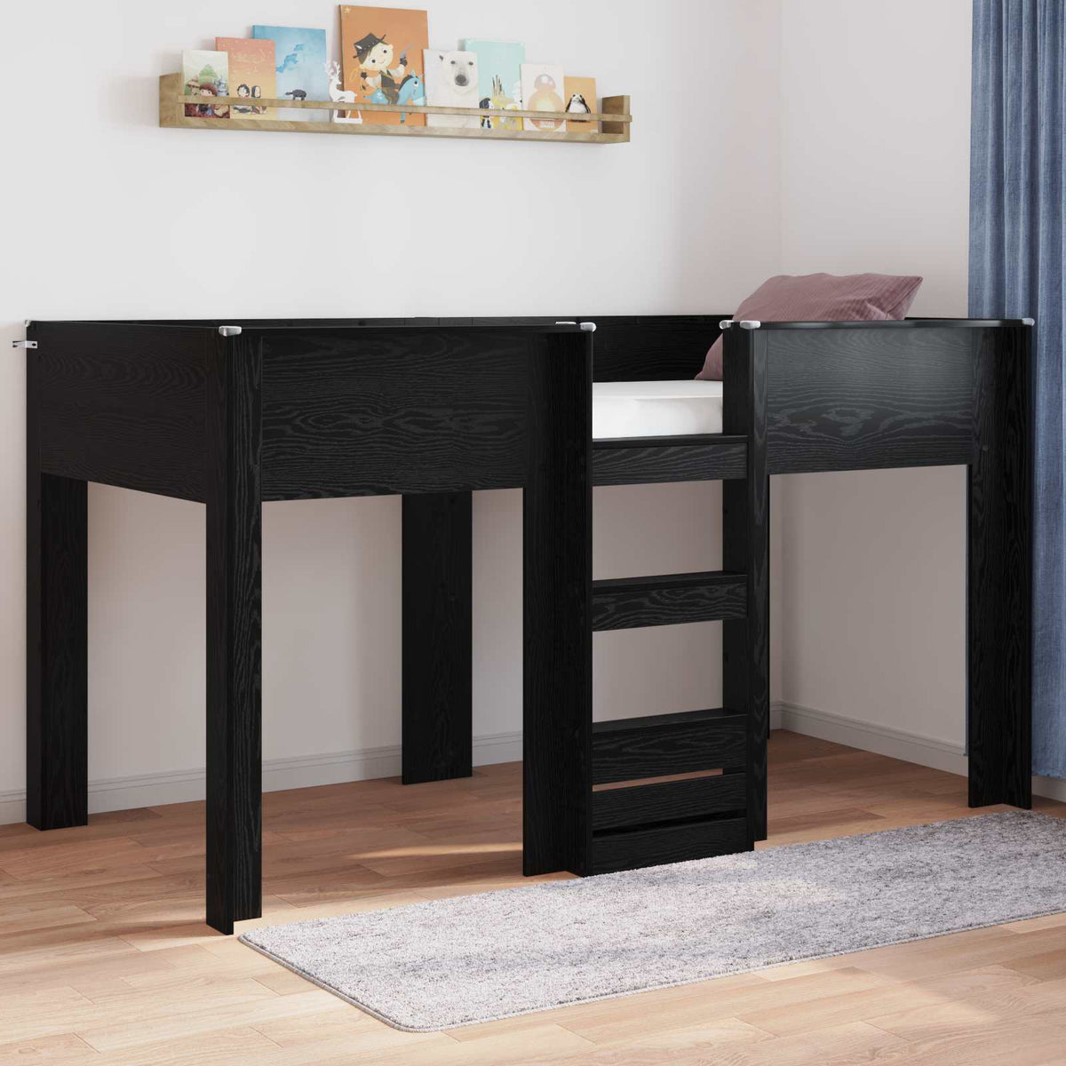 vidaXL Bunk Bed for Kids Black Oak 90 x 200 cm Engineered wood 1
