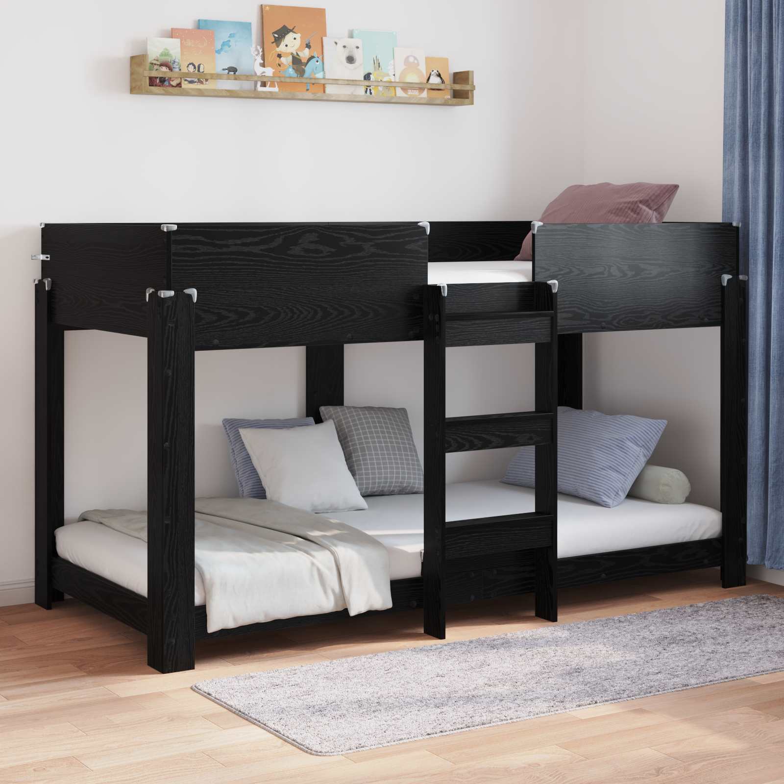 vidaXL Bunk Bed for Kids Black Oak 80 x 200 cm Engineered Wood 1