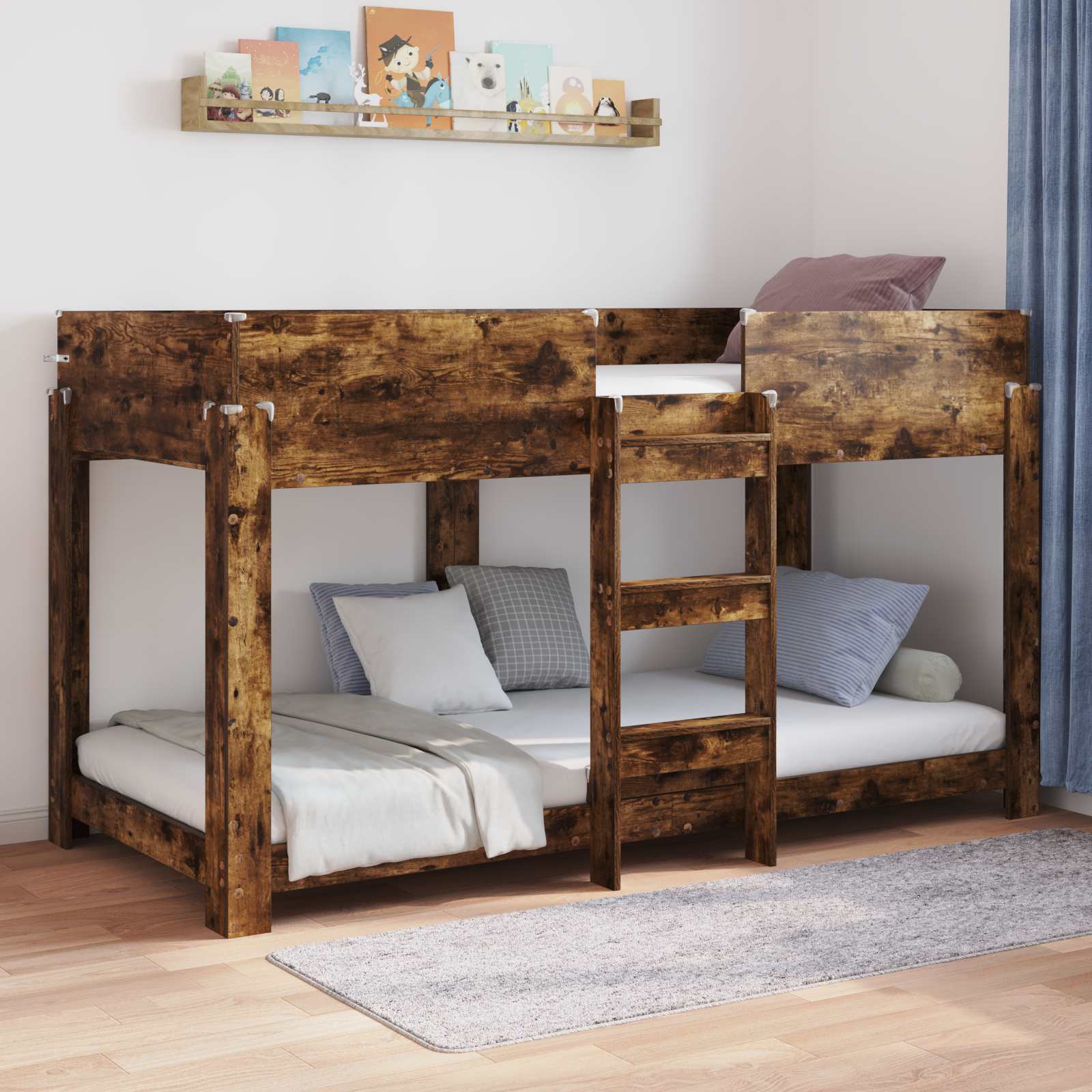 vidaXL Bunk Bed for Kids Smoked Oak 90 x 190 cm Engineered Wood 1