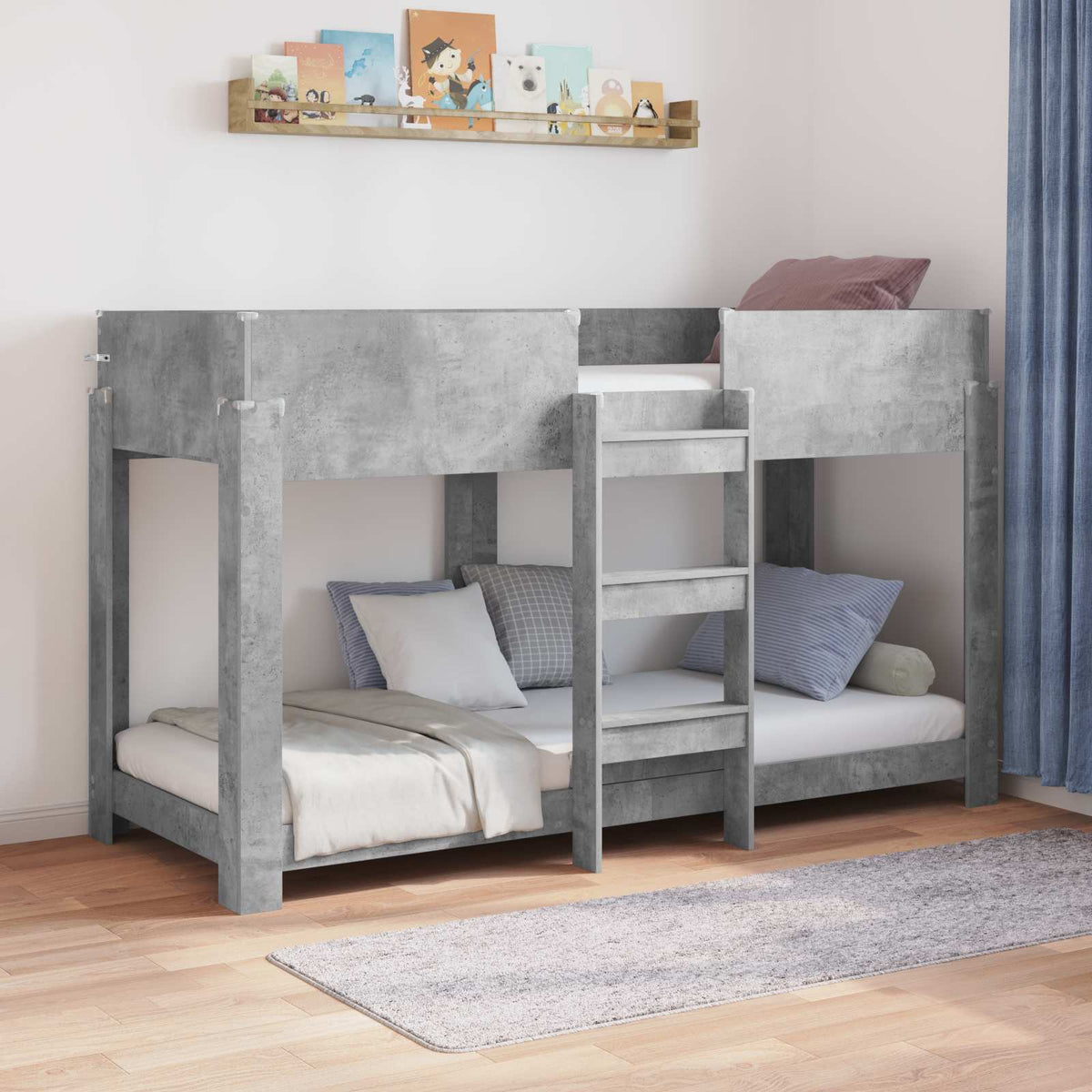vidaXL Bunk Bed for Kids Concrete Grey 75 x 190 cm Engineered Wood 1