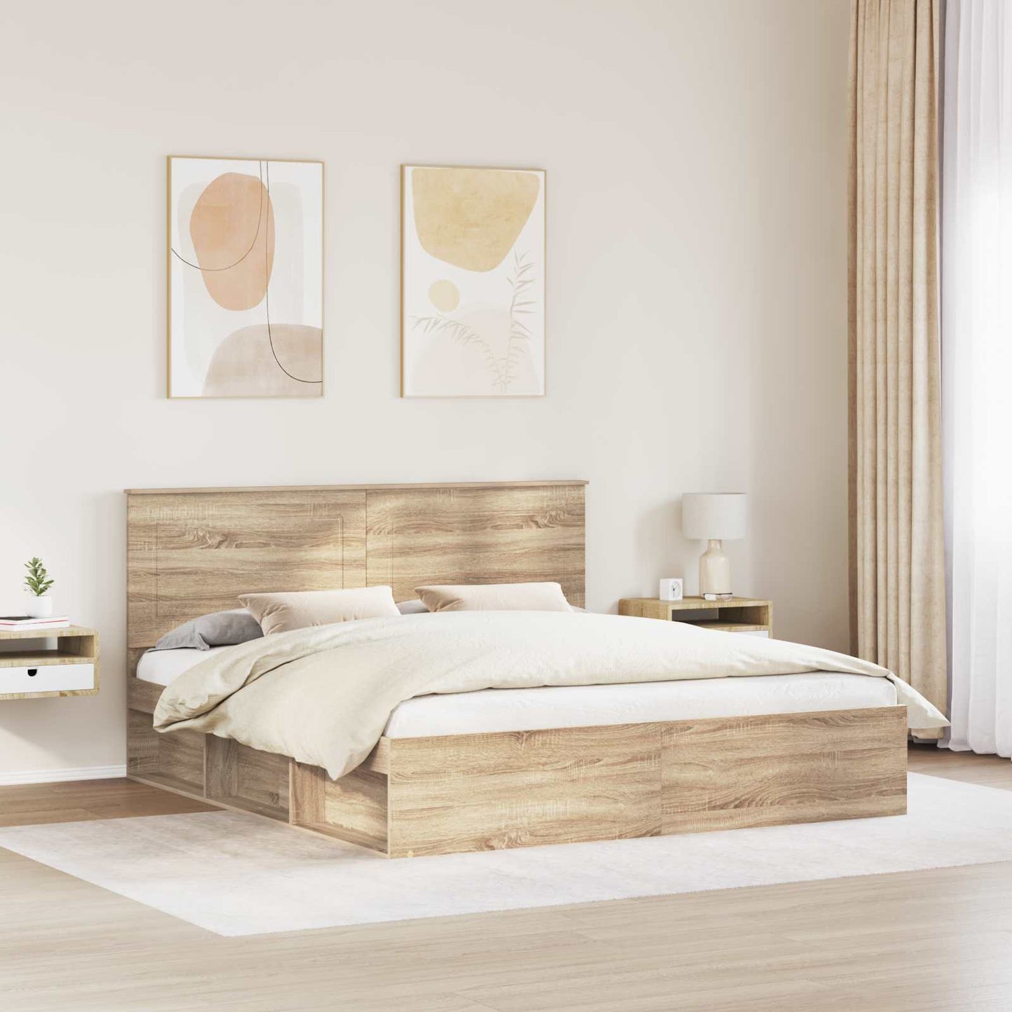 vidaXL Bed Frame with Headboard Sonoma 200 x 200 cm Solid Pine Wood 3