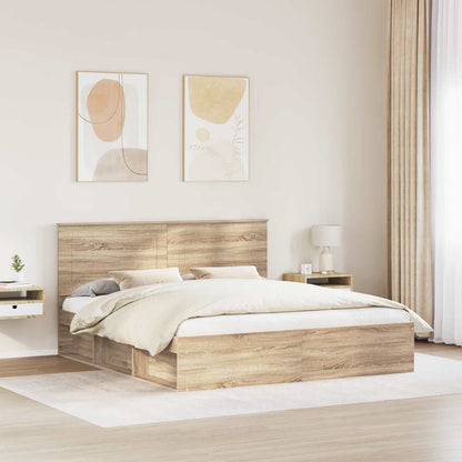 vidaXL Bed Frame with Headboard Sonoma 200 x 200 cm Solid Pine Wood 3