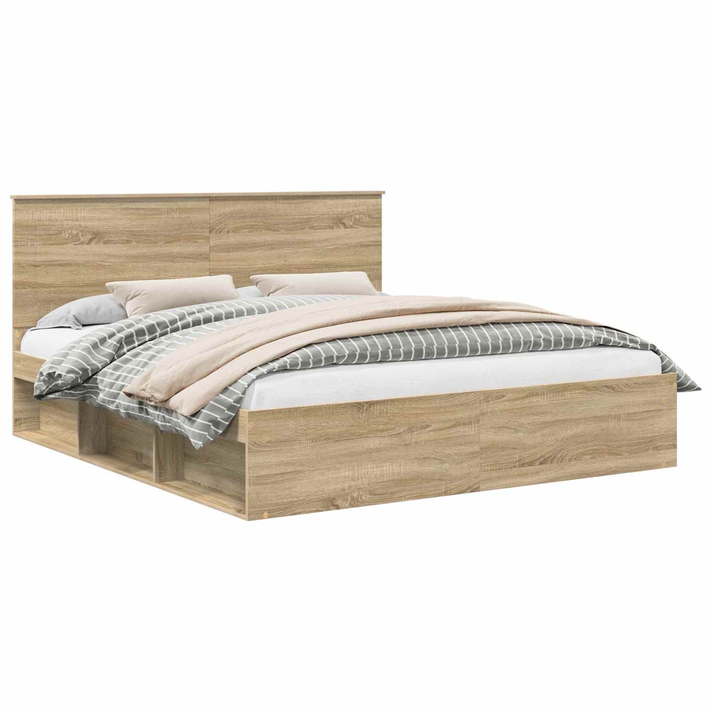 vidaXL Bed Frame with Headboard Sonoma 200 x 200 cm Solid Pine Wood 2