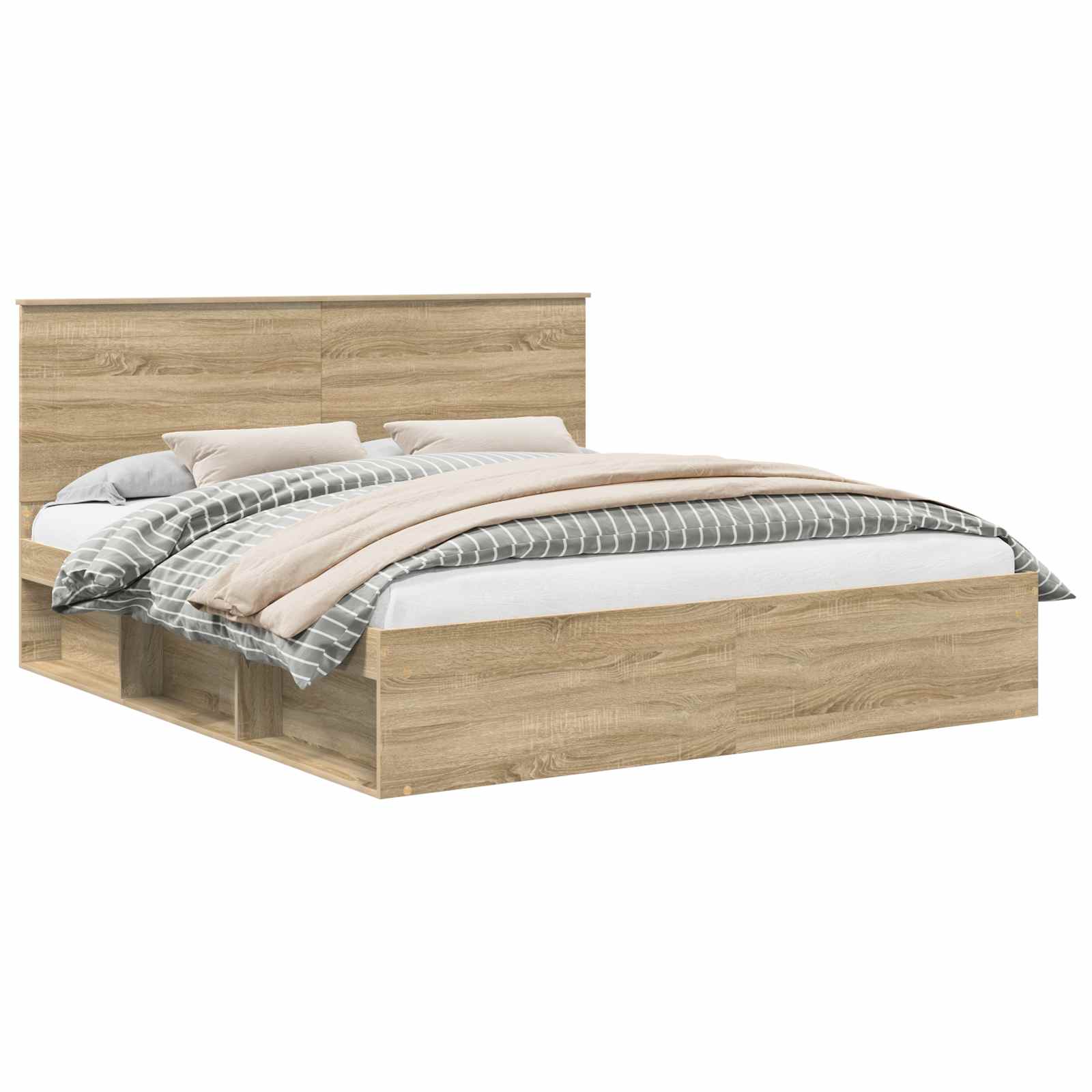 vidaXL Bed Frame with Headboard Sonoma 200 x 200 cm Solid Pine Wood 2