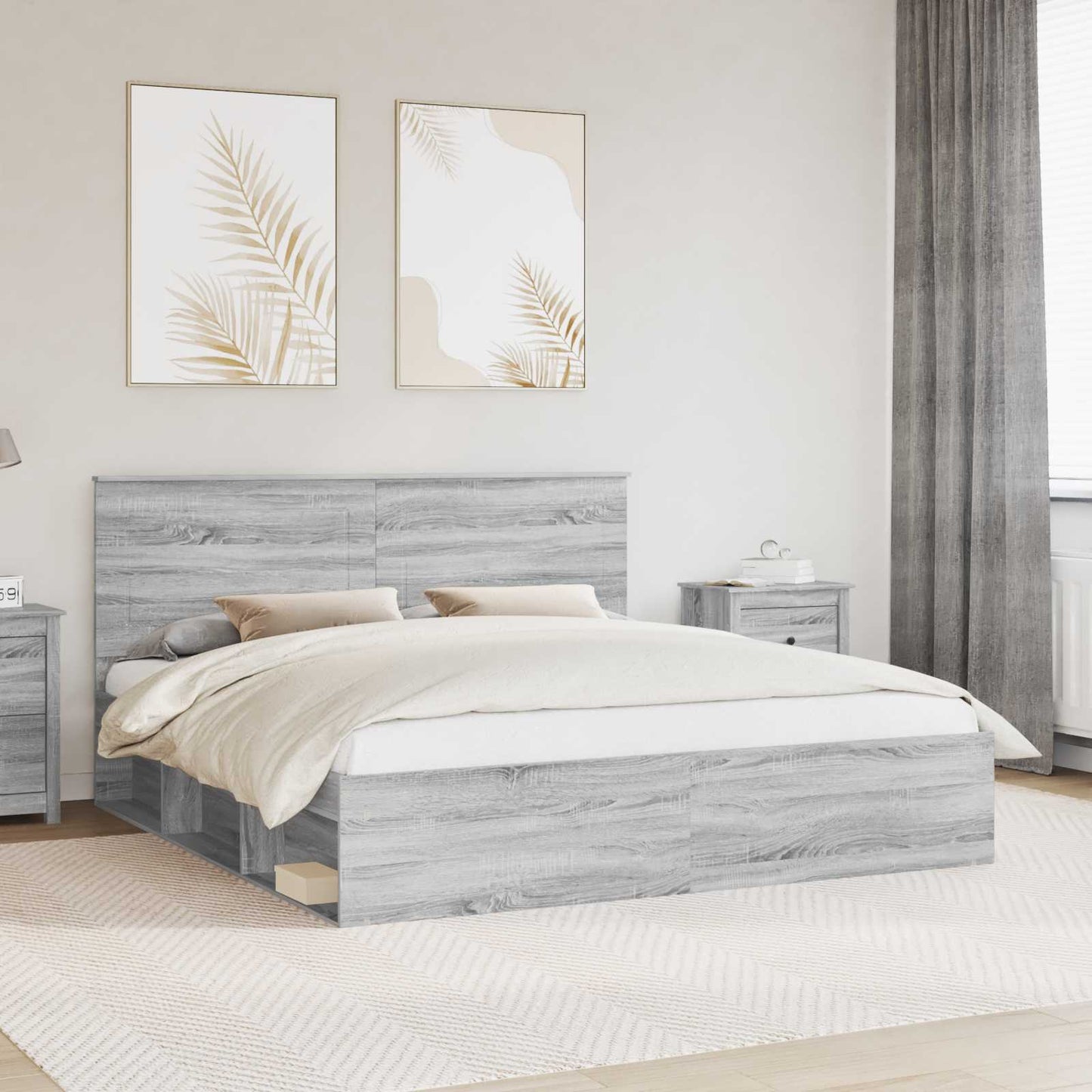 vidaXL Bed Frame Grey Sonoma 200 x 200 cm Solid Pine Wood 1