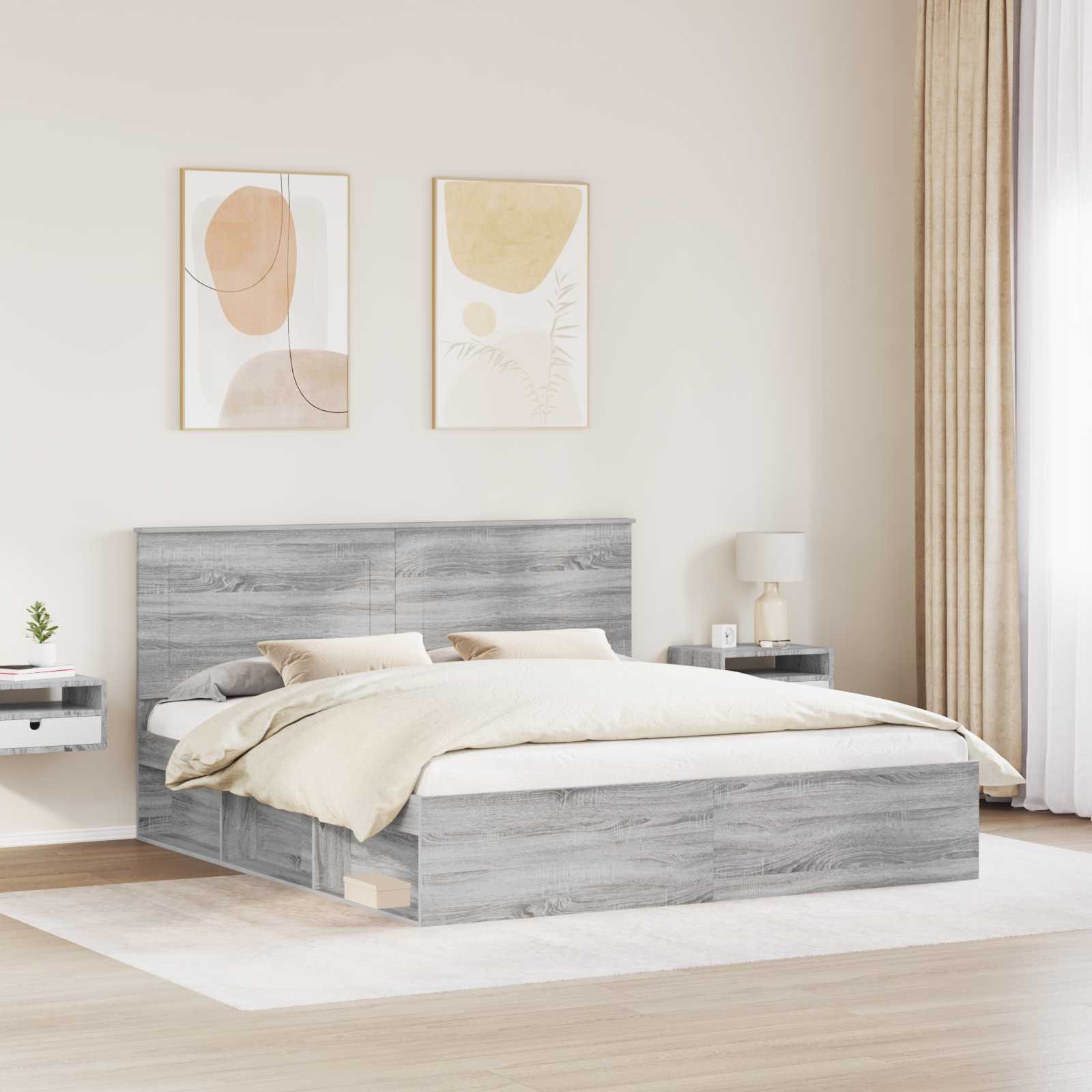 vidaXL Bed Frame Grey Sonoma 200 x 200 cm Solid Pine Wood 3