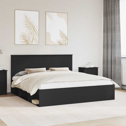 vidaXL Bed Frame with Headboard Black 180 x 200 cm Solid Pine Wood 1