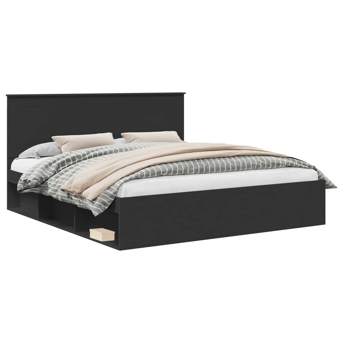 vidaXL Bed Frame with Headboard Black 180 x 200 cm Solid Pine Wood 2