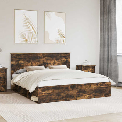 vidaXL Bed Frame Smoked Oak 180 x 200 cm Solid Pine Wood 1