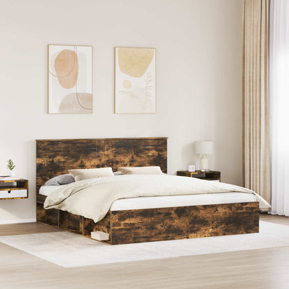 vidaXL Bed Frame Smoked Oak 180 x 200 cm Solid Pine Wood 3