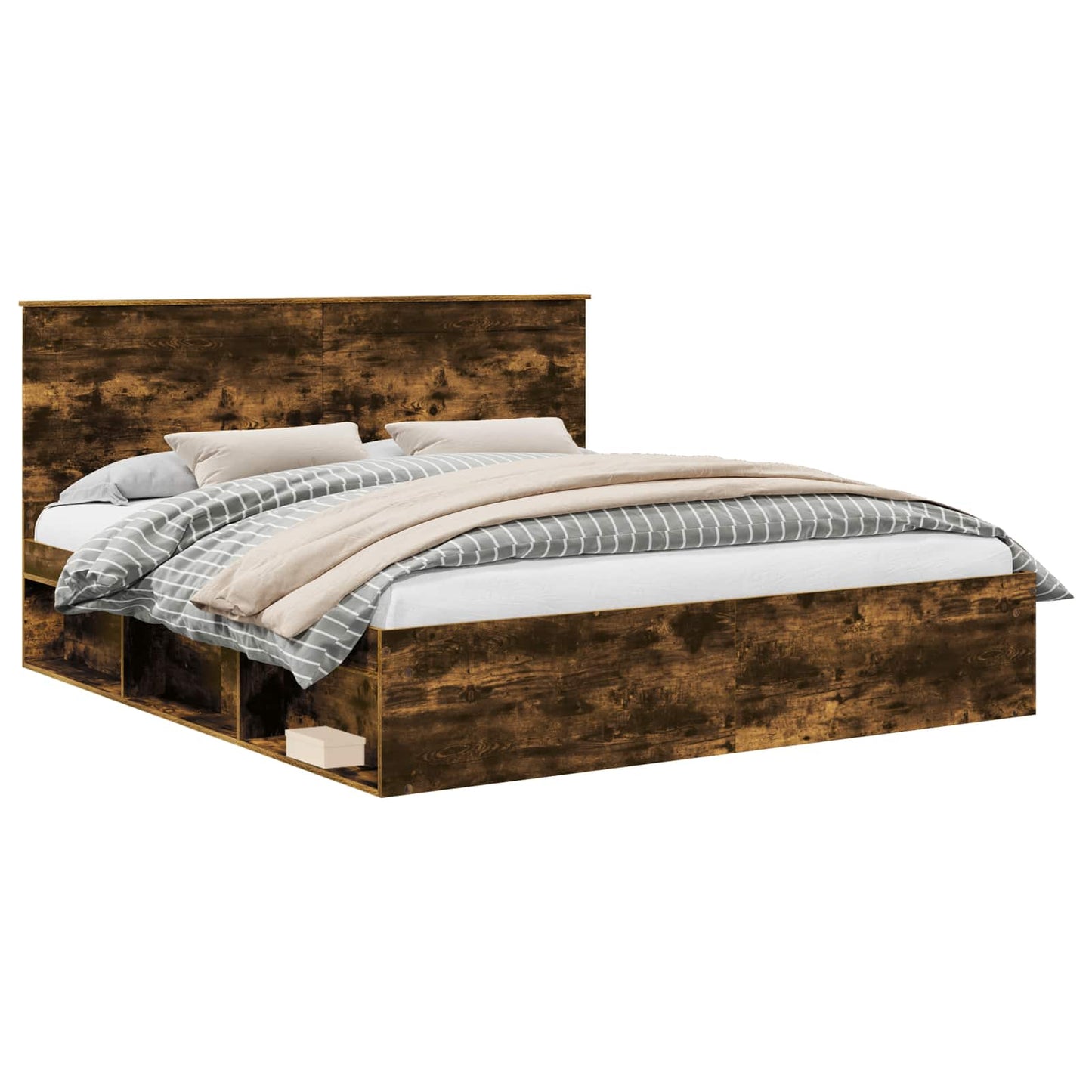 vidaXL Bed Frame Smoked Oak 180 x 200 cm Solid Pine Wood 2