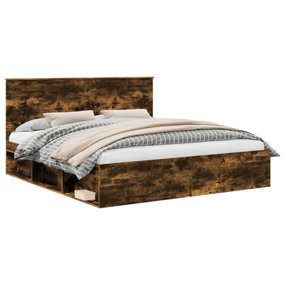 vidaXL Bed Frame Smoked Oak 180 x 200 cm Solid Pine Wood 2