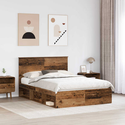 vidaXL Bed Frame with Drawer Old Wood 150 x 200 cm Solid Pine Wood 3