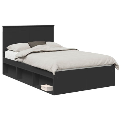 vidaXL Bed Frame with Drawer Plain Black 135 x 190 cm Solid Pine Wood 2