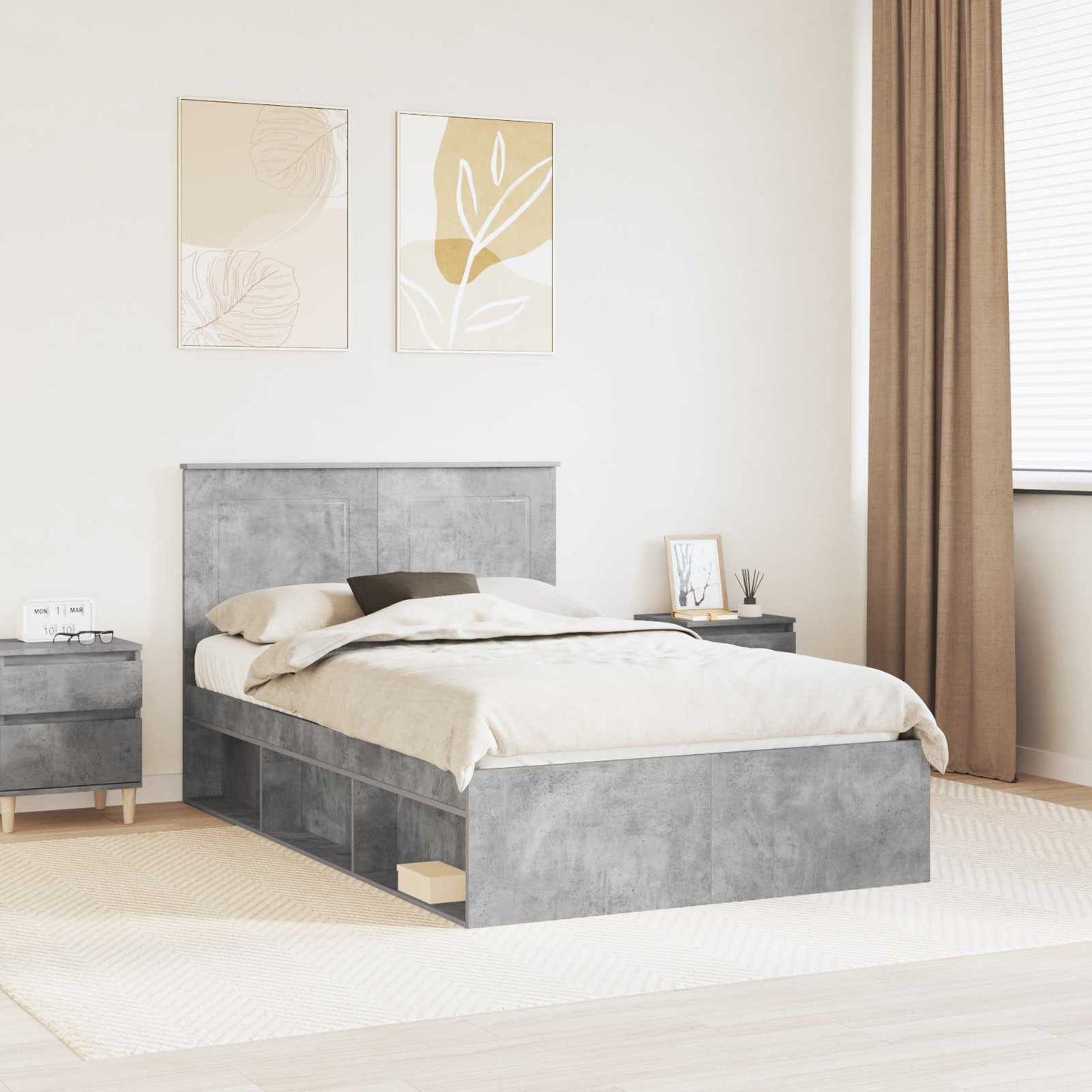 vidaXL Bed Frame Plain Concerte Grey 135 x 190 cm Solid Pine Wood 1