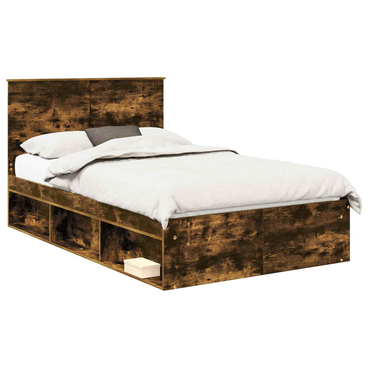 vidaXL Bed Frame Smoked Oak 135 x 190 cm Engineered Wood 2