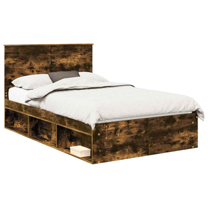 vidaXL Bed Frame Smoked Oak 135 x 190 cm Engineered Wood 2