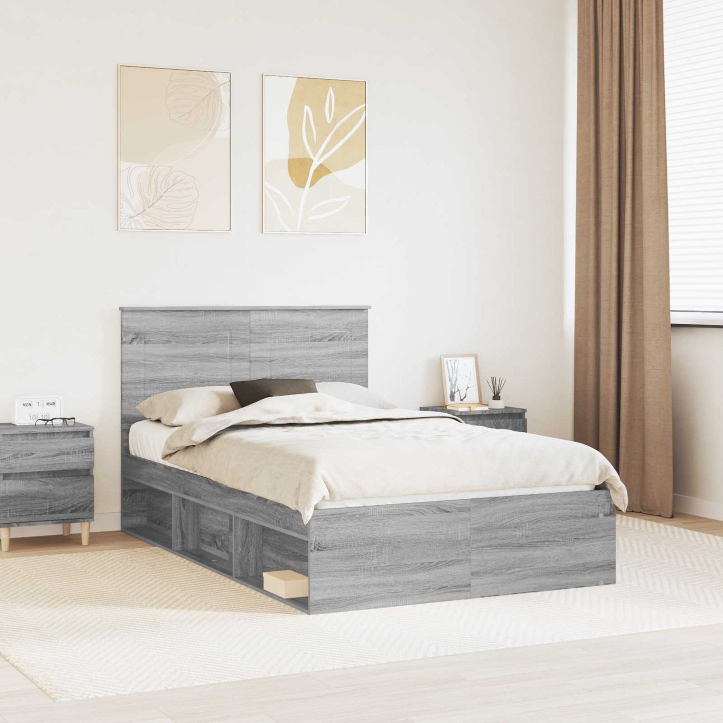 vidaXL Bed Frame Grey Sonoma 135 x 190 cm Solid Pine Wood 1