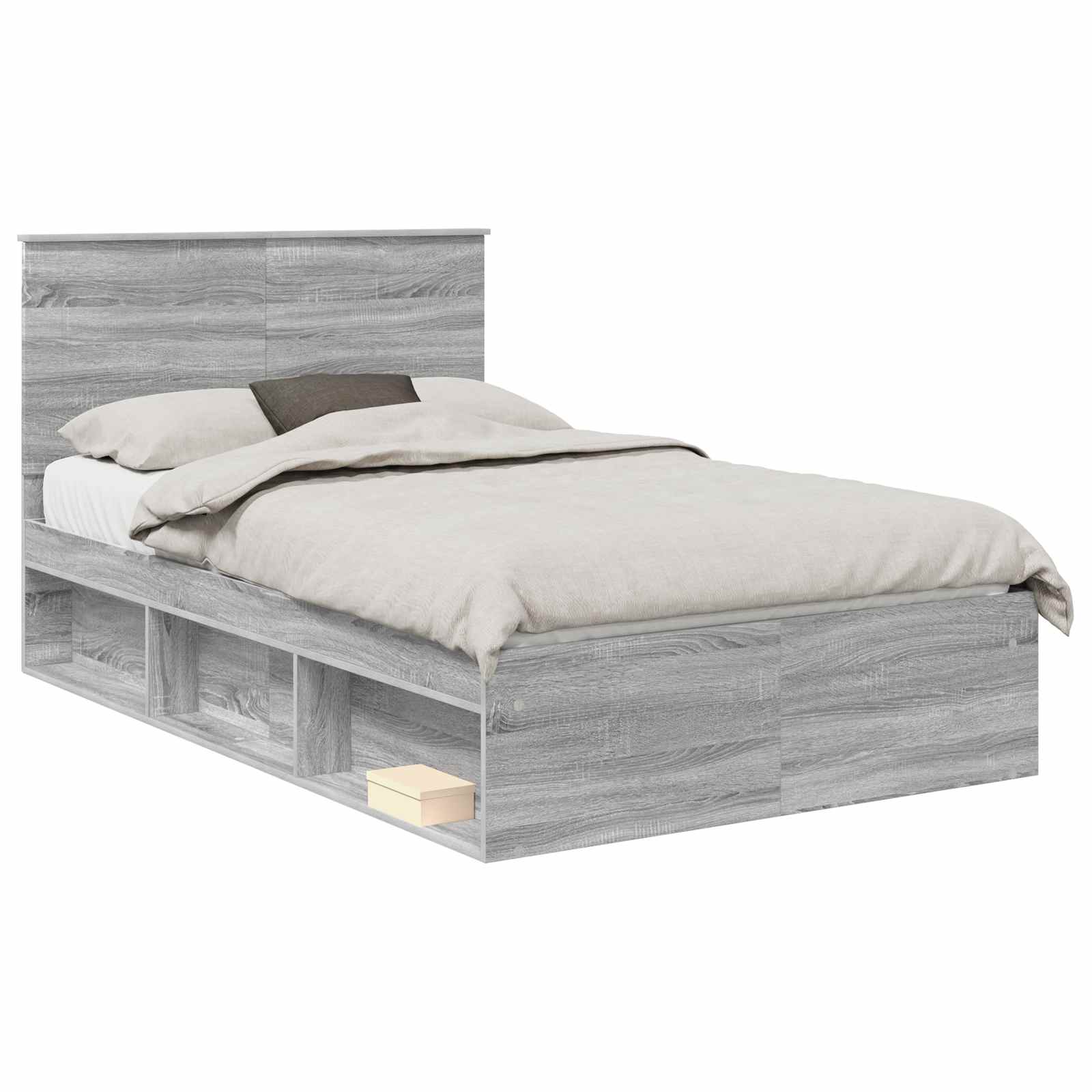 vidaXL Bed Frame Grey Sonoma 135 x 190 cm Solid Pine Wood 2