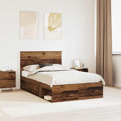 vidaXL Bed Frame with Drawer Old Wood 135 x 190 cm Solid Pine Wood 1