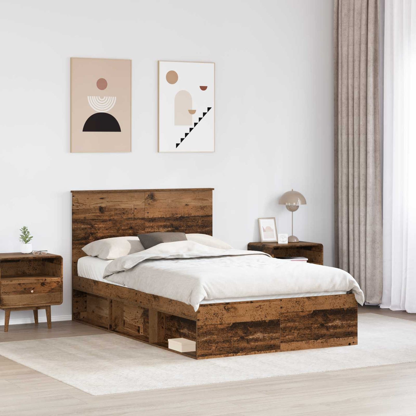 vidaXL Bed Frame with Drawer Old Wood 135 x 190 cm Solid Pine Wood 3